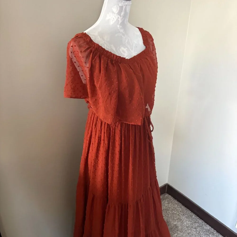 Baltic Born Swiss Dot Off The Shoulder Tiered Maxi Dress LARGE NWT - Picture 4 of 5